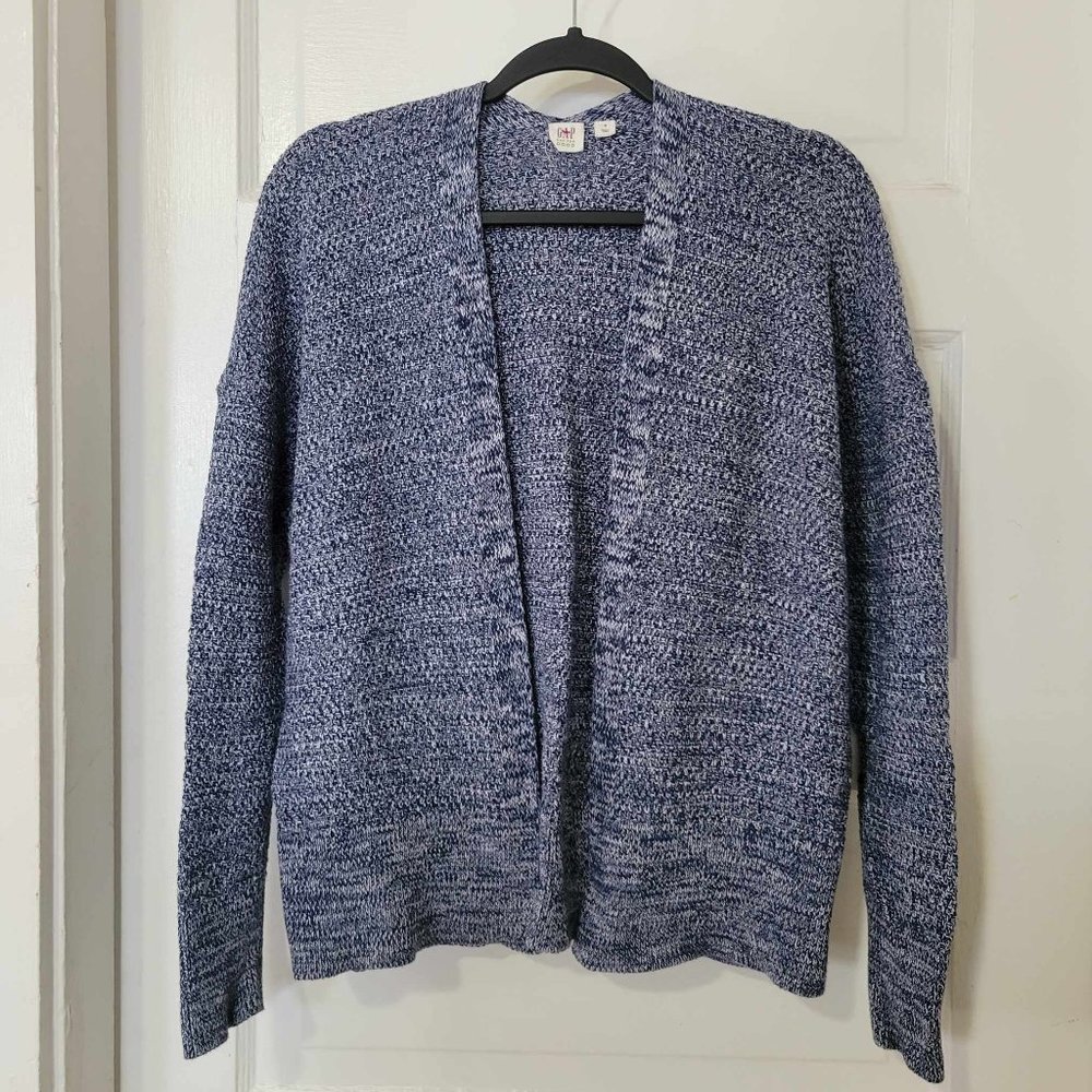 GAP Open-Front Textured Knit Cardigan Sweater Navy Marl